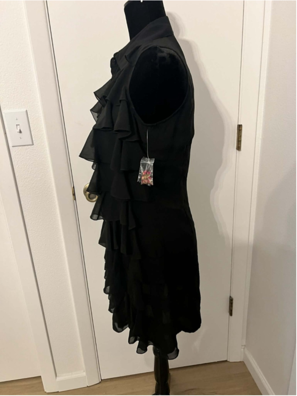 NWT Samuel Dong Black Ruffle Blouse Sz Small Avant Garde Statement Top Tiered - Picture 5 of 5